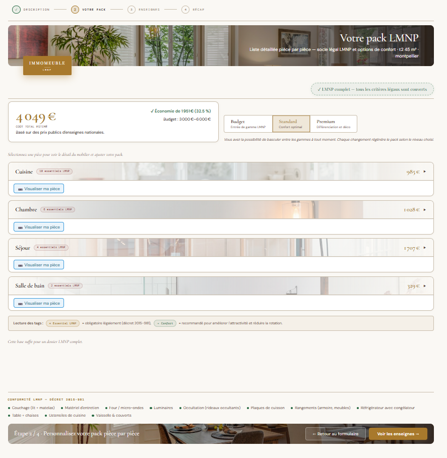 Étape 2 — Pack mobilier par pièce